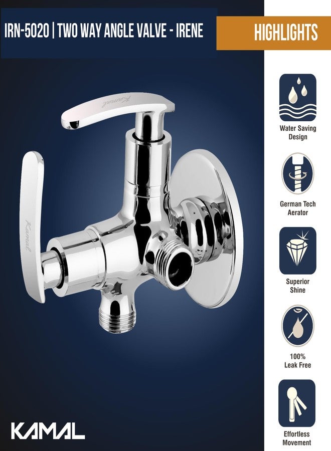 Kamal Brass Two in One Angle Cock Tab with Wall Flange - Irene | Wall Mount Installation | Chrome Finish - Silver (Pack of 1) - Image 2